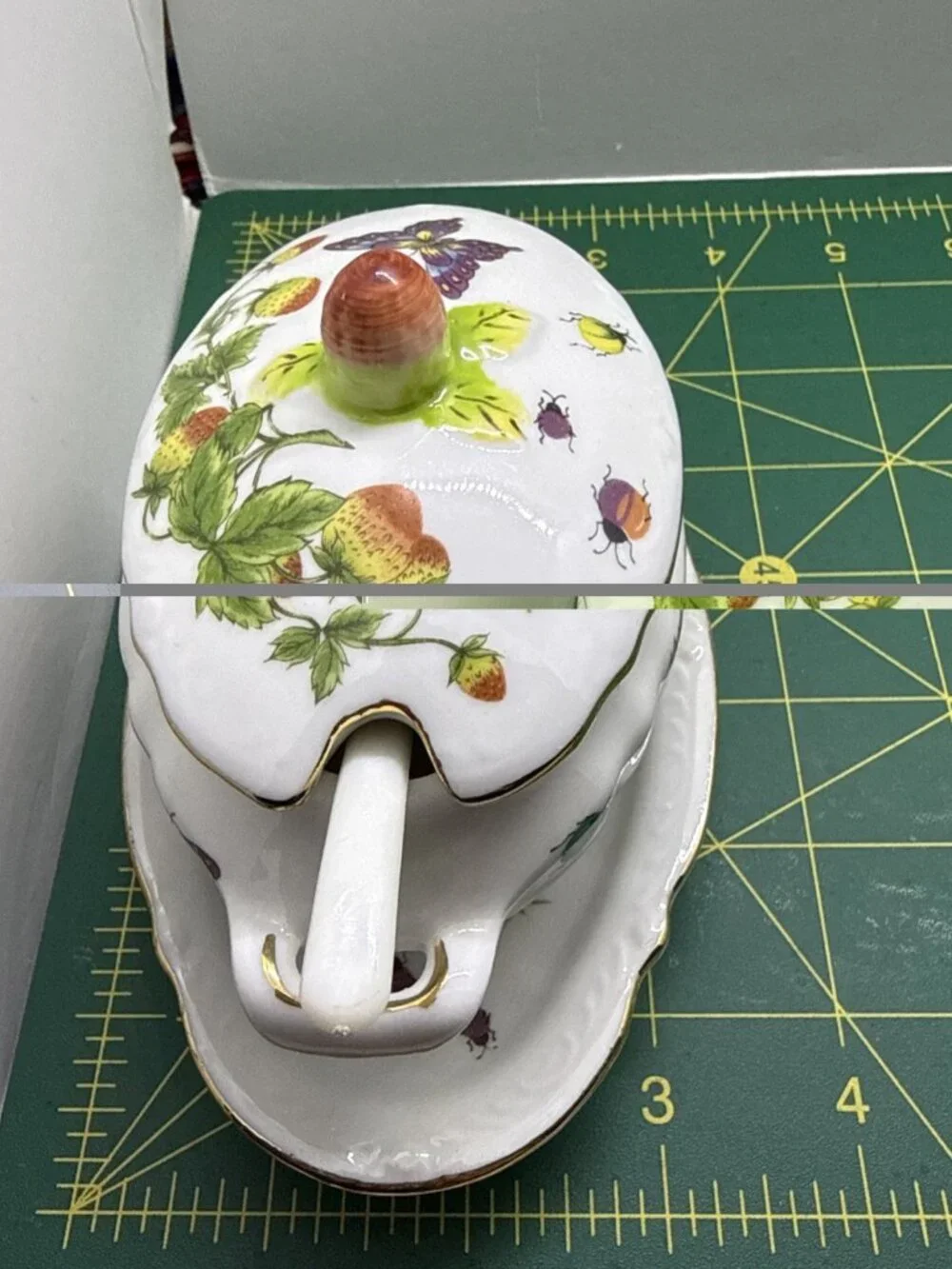 Vintage Japan Spring Time Personal Gravy /Jelly Boat / Butterflies Strawberries
